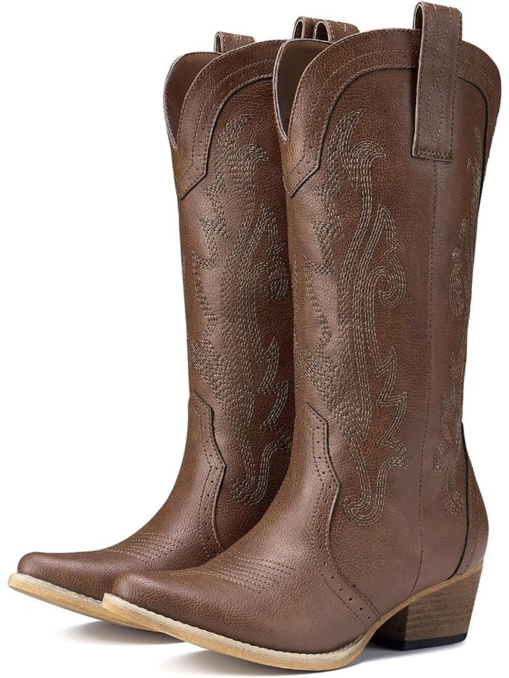 Women Bronze Synthetic Comfortable Cowboy Boots Pointed Toe Embroidered Western